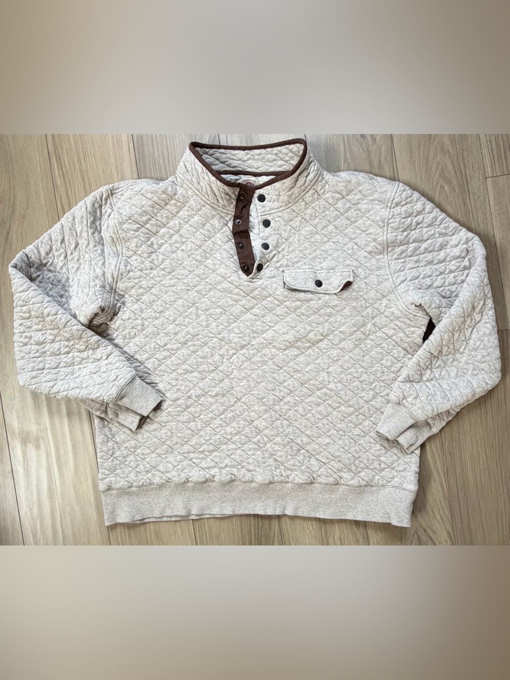 Flaherty Epic Quilted Cream Zip-Neck Sweater with Brown Trim XXL